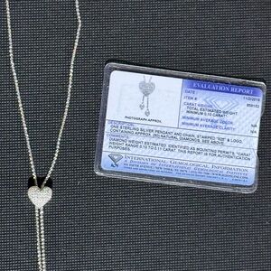 Diamond Dazzling Silver Heart Bolo Style Necklace IGA Certified .10ct